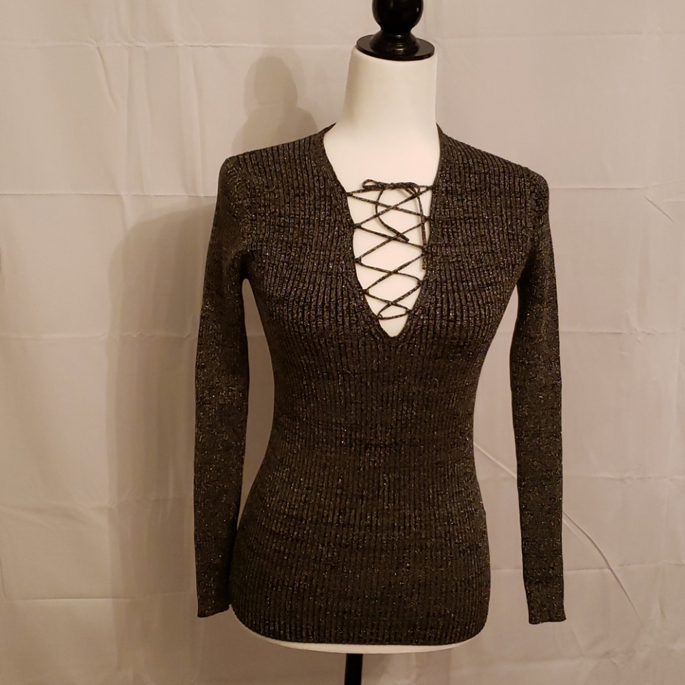 Shimmer Lace Up Longsleeve Top